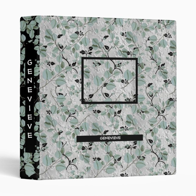 Personalized Abstract Black & White Florals 3 Ring Binder (Front/Spine)