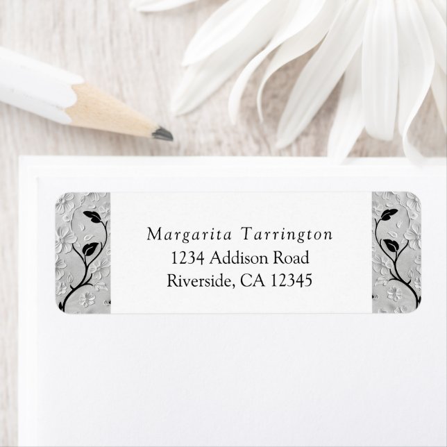 Personalized Abstract Black & White Florals Label (Insitu)