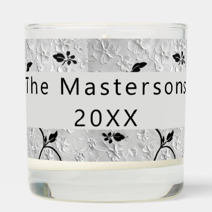 Personalized Abstract Black & White Florals Scented Candle