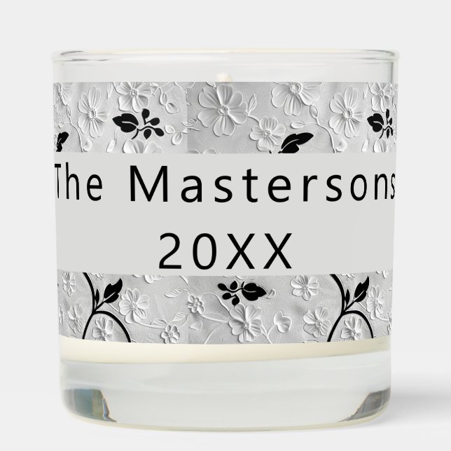 Personalized Abstract Black & White Florals Scented Candle (Right)