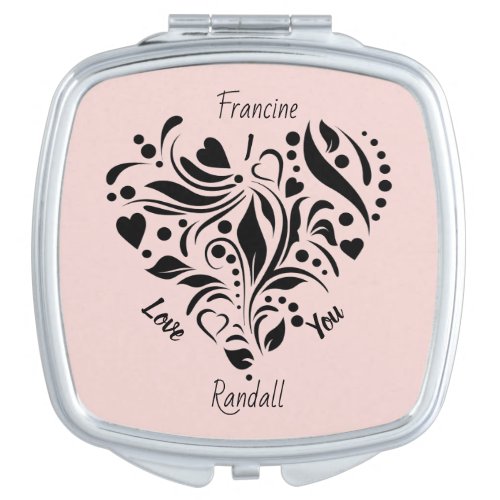 Personalized Abstract Black  White Heart Design   Compact Mirror