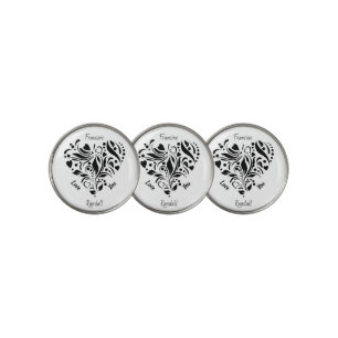 Personalized Abstract Black & White Heart Design Golf Ball Marker