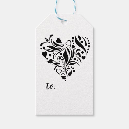 Personalized Abstract Black  White Heart Design S Gift Tags