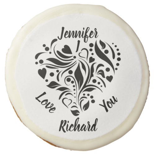 Personalized Abstract Black  White Heart Design  Sugar Cookie