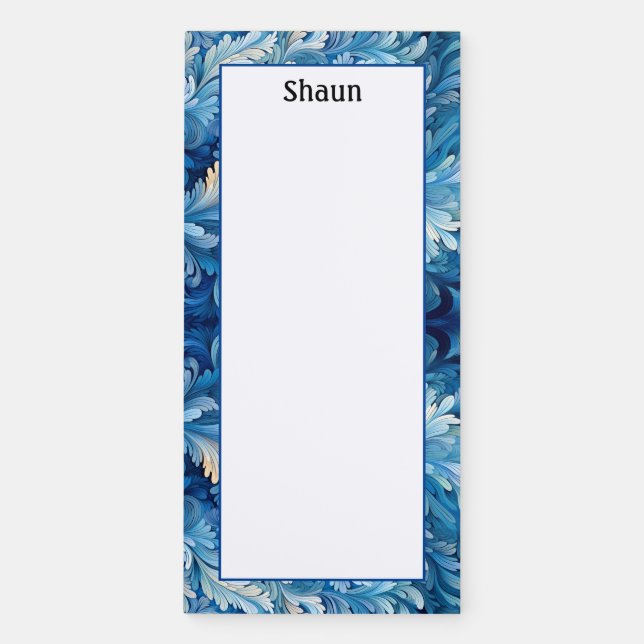 Personalized Abstract Blue Swirl Lined  Magnetic Notepad (Front)