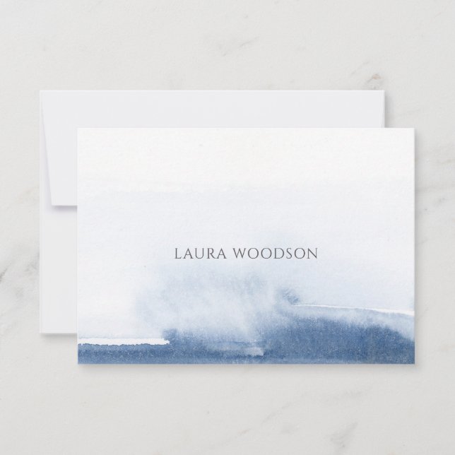 Personalized Abstract Blue Watercolor  Note Card (Front)