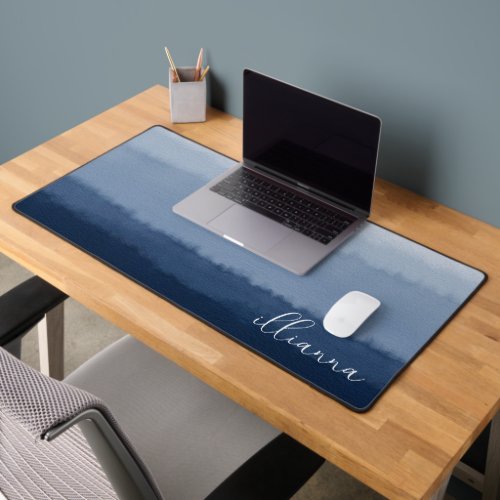 Personalized Abstract Blue Watercolor Ombre Desk Mat