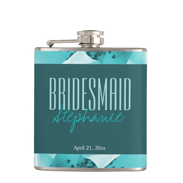 Personalized Abstract Blue & White Florals Flask (Front)