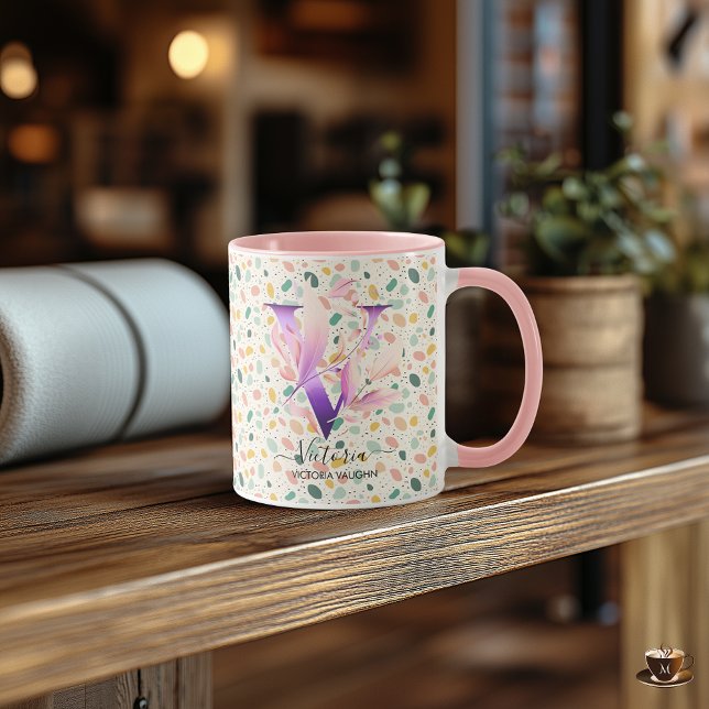 Personalized Abstract Boho Chic Monogram Mug - V (Creator Uploaded)