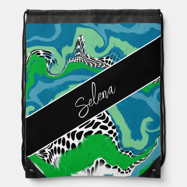 Personalized Abstract Digital Fluid Art    Drawstring Bag (Front)