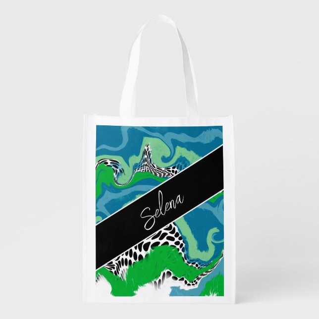 Personalized Abstract Digital Fluid Art   Grocery Bag (Front)