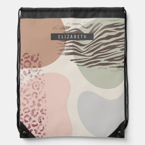 Personalized Abstract Earth Tones Animal Print Drawstring Bag