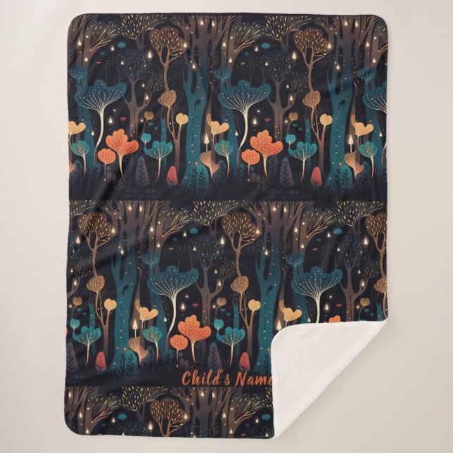 Personalized Abstract Fairy Lights w/ Leaves Sherpa Blanket (Front)