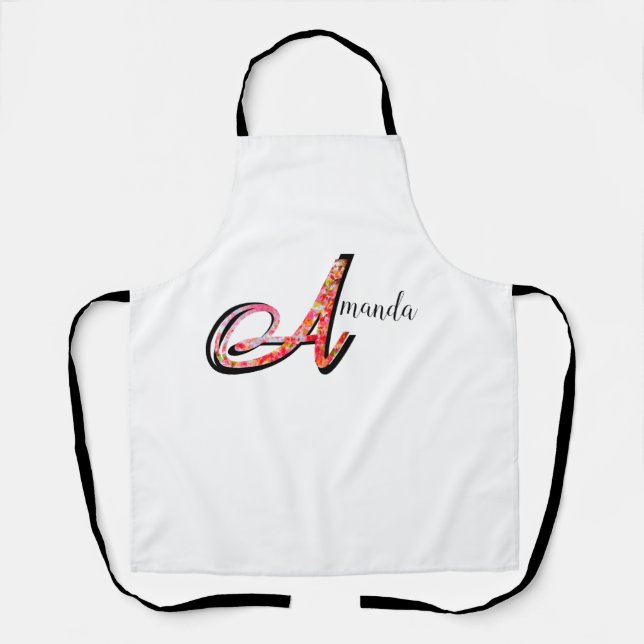 Personalized abstract fall leaves monogram A Apron (Front)