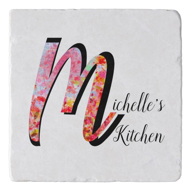 Personalized abstract fall leaves monogram M Trivet (Front)