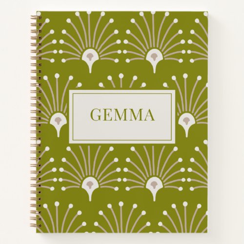 Personalized Abstract Fan Shapes Olive Green Notebook