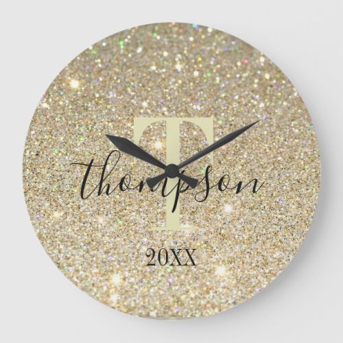 Personalized Abstract Faux Gold with Speckles Large Clock