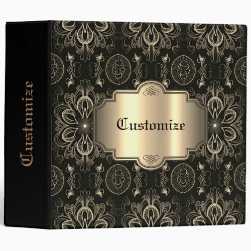 Personalized Abstract Floral Black And Gold   3 Ring Binder