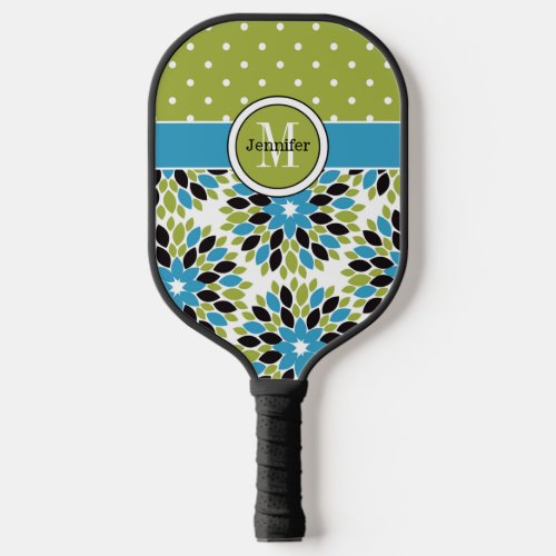 Personalized Abstract Floral Polka Dots Monogram Pickleball Paddle