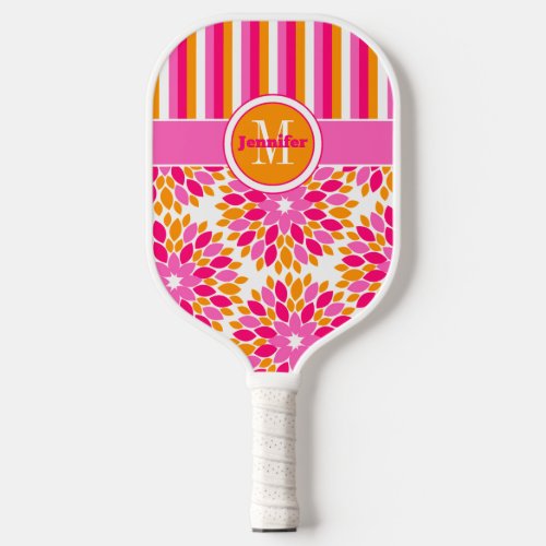 Personalized Abstract Floral Stripes Monogrammed Pickleball Paddle