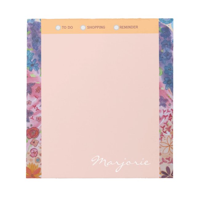 Personalized Abstract Flower Shopping List Notepad (Front)