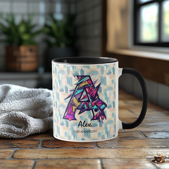 Personalized Abstract Geometric Monogram Mug - A (Creator Uploaded)