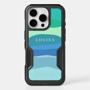 Personalized Abstract Geometric Shapes Blue Green iPhone 16 Pro Case