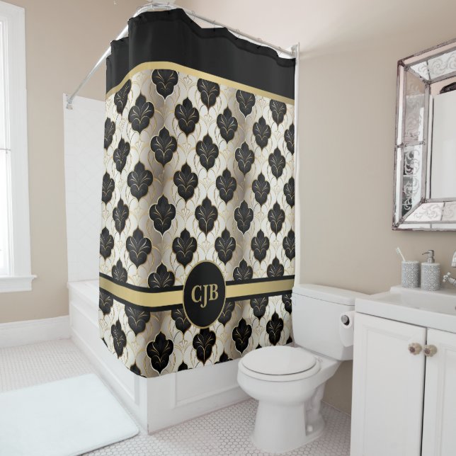 Personalized Abstract Gold & Black Shower Curtain (In Situ)