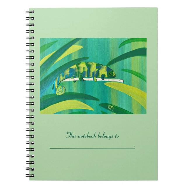 Personalized Abstract Green Chameleon Notebooks (Front)