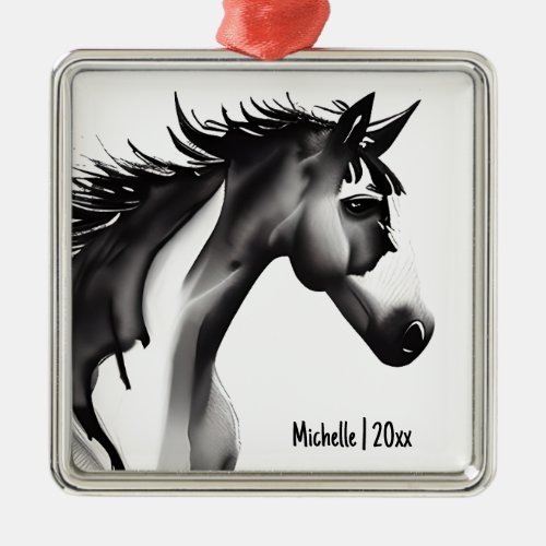  Personalized Abstract Horse BlackWhite Christmas Metal Ornament