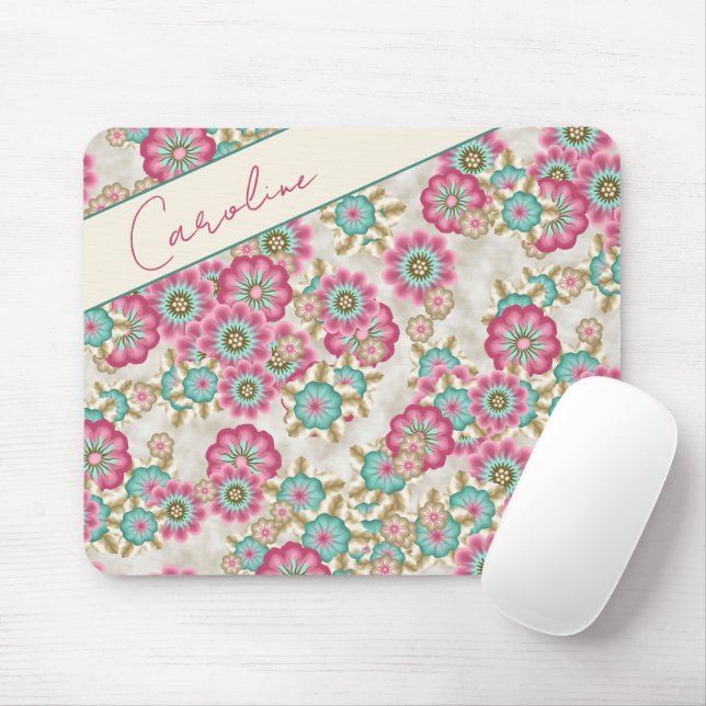Personalized Abstract Japanese Flowers Art Mouse Pad (With Mouse)