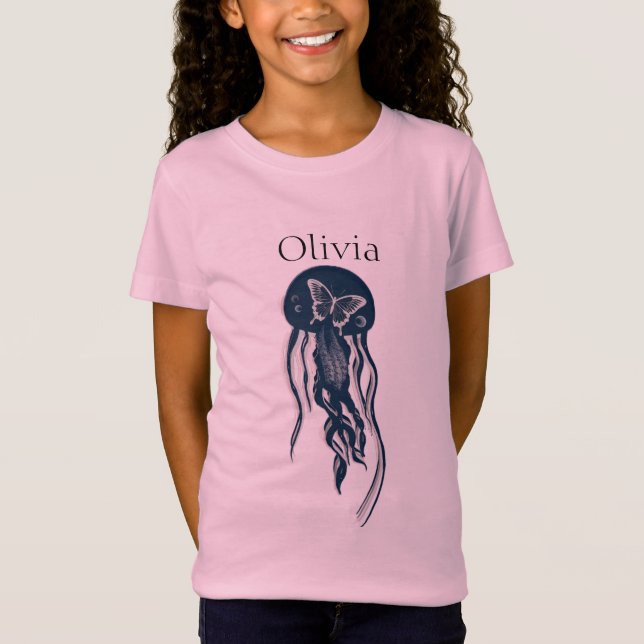 Personalized abstract Jellyfish Butterfly Pink T-Shirt (Front)