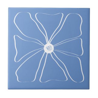 Personalized Abstract Modern Flower White Blue 