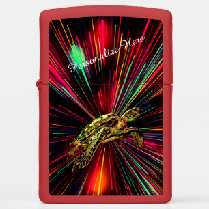 Personalized Abstract Neon Lights Sea Turtle Zippo Lighter