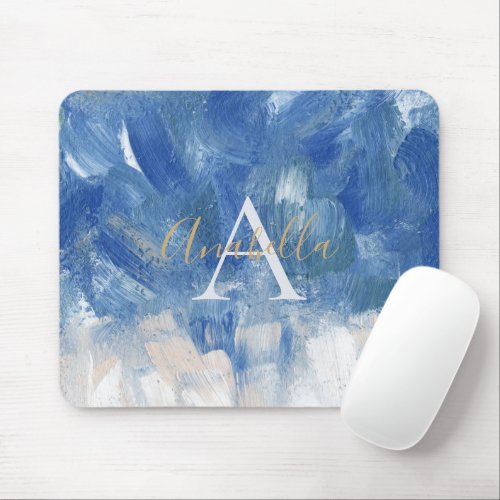 Personalized Abstract Ocean Acrylic Brushstrokes  Mouse Pad