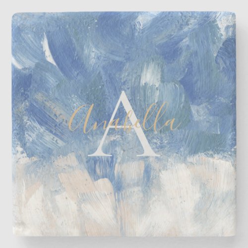 Personalized Abstract Ocean Acrylic Brushstrokes Stone Coaster