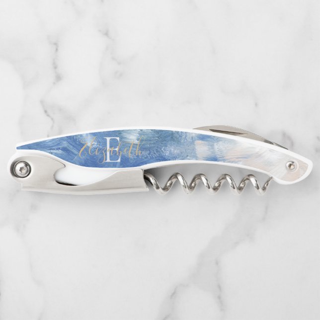 Personalized Abstract Ocean Acrylic Brushstrokes   Waiter's Corkscrew (Front)