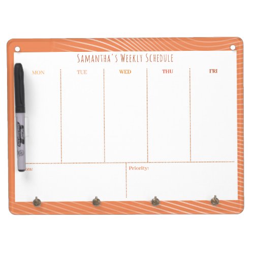 Personalized Abstract Orange Weekly Schedule Dry Erase Board With Keychain Holder