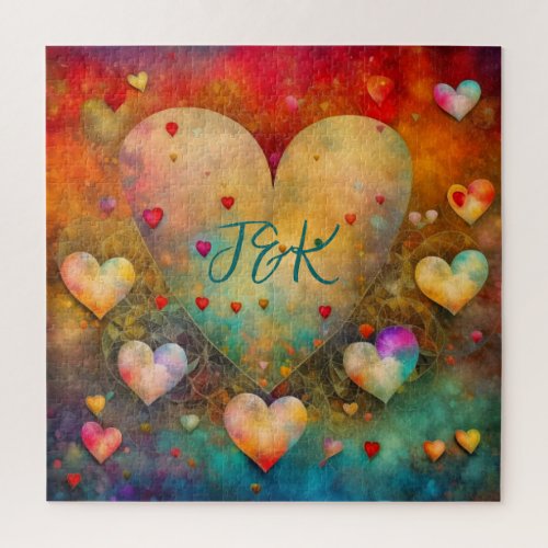 Personalized Abstract Paper Mache Hearts  Jigsaw Puzzle
