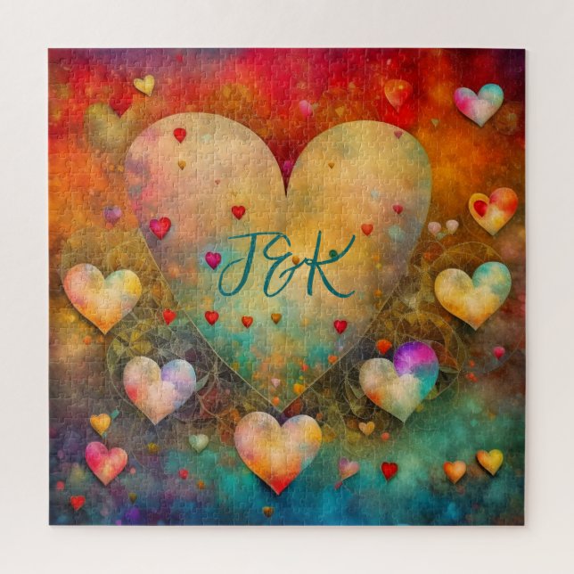 Personalized Abstract Paper Mache Hearts  Jigsaw Puzzle (Vertical)