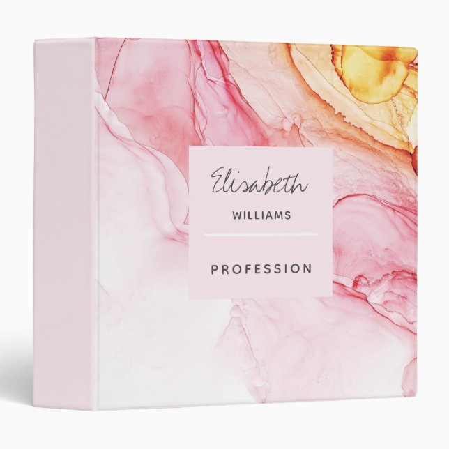 Personalized Abstract Pink Ink Paint 3 Ring Binder (Front/Spine)