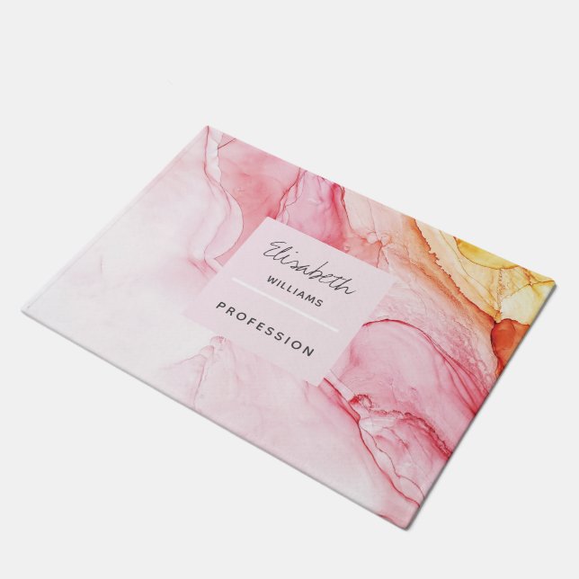 Personalized Abstract Pink Ink Paint Doormat (Angled)