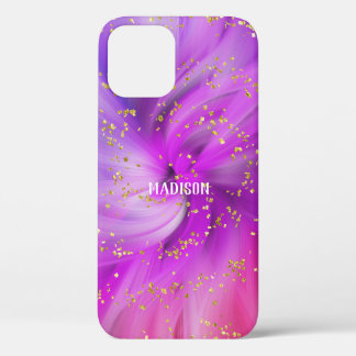  Personalized Abstract Purple Gold Glitter iPhone 12 Case