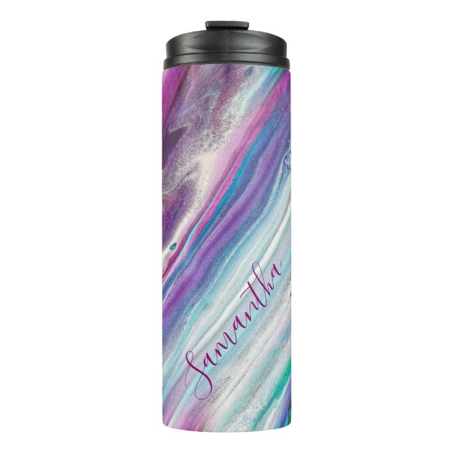 Personalized Abstract Purple Teal Glittery Thermal Tumbler (Front)