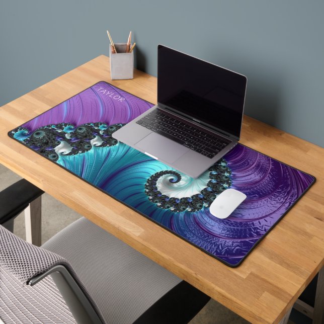 Personalized Abstract Purple Turquoise Fractal Desk Mat (Office 2)