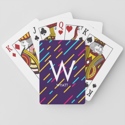 Personalized Abstract Retro 80s Monogram Colorful Playing Cards