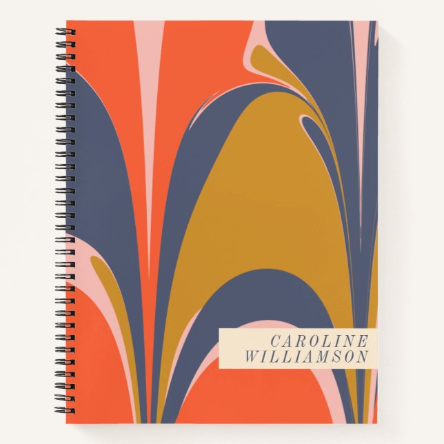 Personalized Abstract Retro Swirl Blue Red Gold  Notebook (Front)