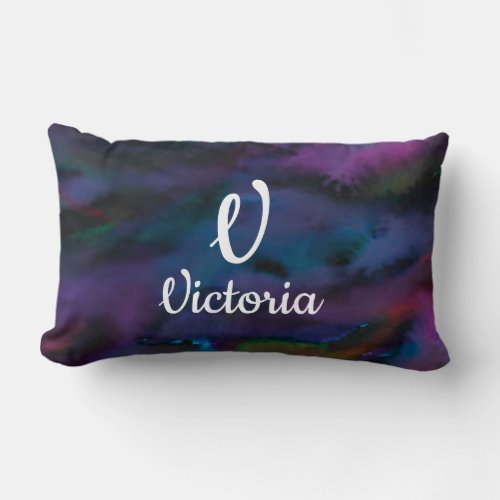 Personalized abstract smokey purples water color lumbar pillow