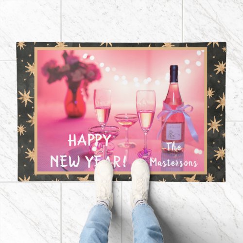 Personalized Abstract Stars Happy New Year Doormat