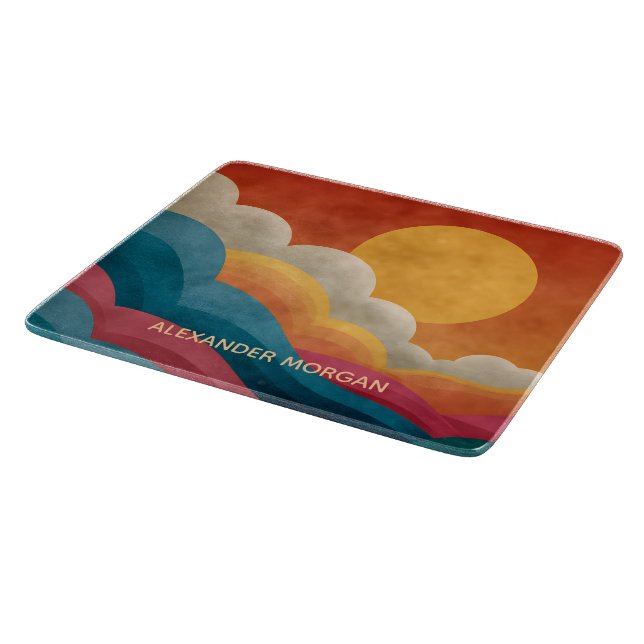 Personalized Abstract Sunset Glass Cutting Board (Corner)
